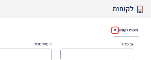 מסך הלקוחות — שם השאילתא מעל טופס החיפוש והחץ לפתיחת תפריט השאילתות מסומן